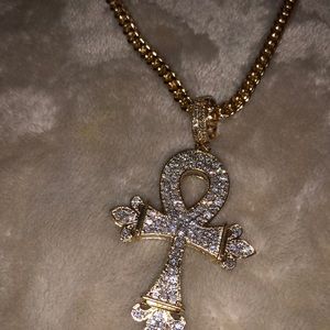 Diamond Ankh Necklace and Diamond Clasp Bracelet
